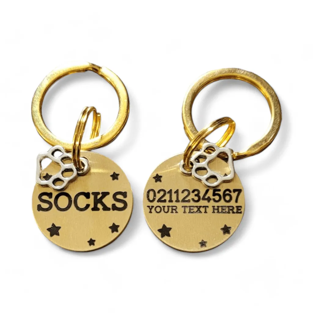 Custom Text Bespoke Brass Cat & Dog ID Pet Tag