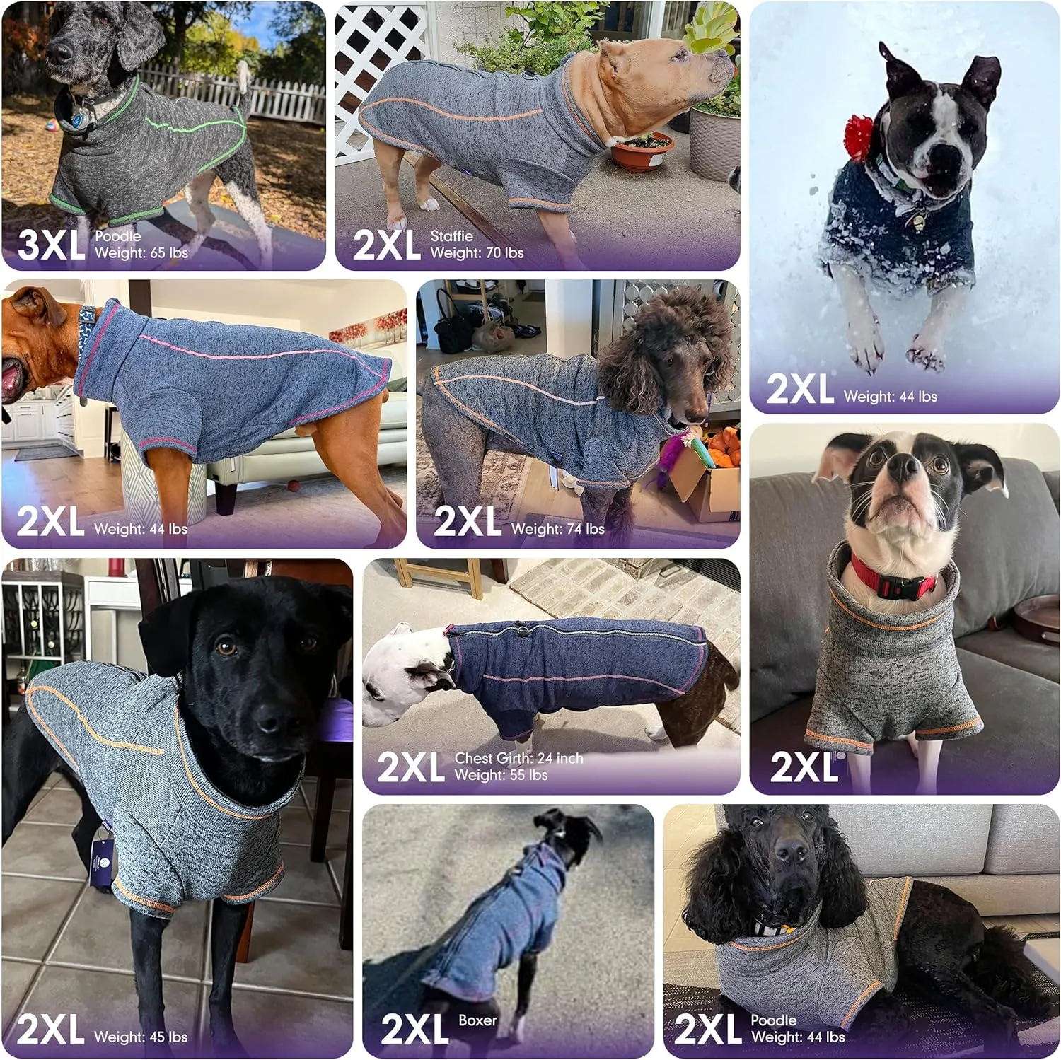 cyeollo Fleece Dog Jacket Coat Lightweight Dog Jackets Reflective Pet Sweater Zip Up Warm Winter Coats for Medium Large Dog Clothes Pet Apparel