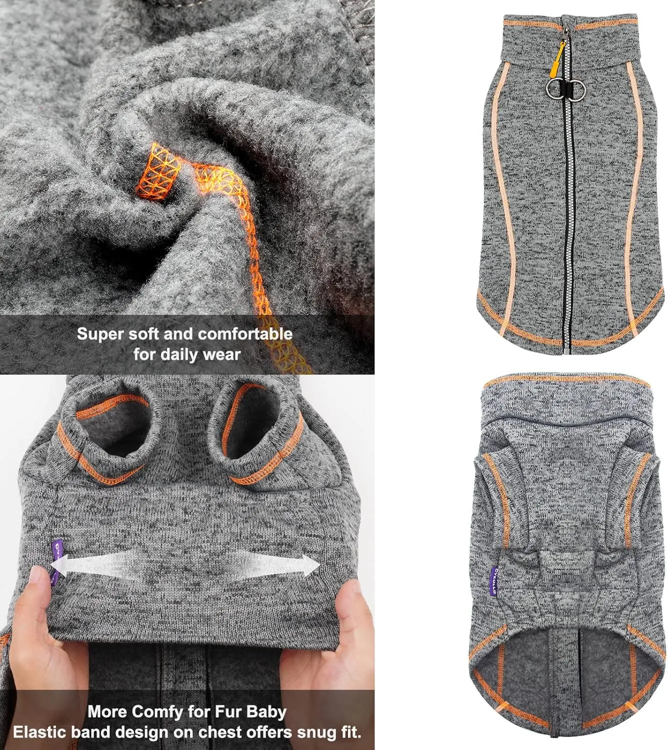 cyeollo Fleece Dog Jacket Coat Lightweight Dog Jackets Reflective Pet Sweater Zip Up Warm Winter Coats for Medium Large Dog Clothes Pet Apparel