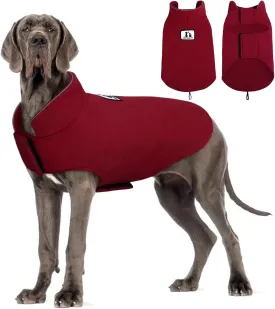 DENTRUN Windproof Winter Warm Fleece Large Dog Coat Reversible Puppy Jacket Reflective Soft Pet Vest, Cold Weather Dog Sweater Apparel Leash Access Overcoat for Large Breeds, Burgundy, XL
