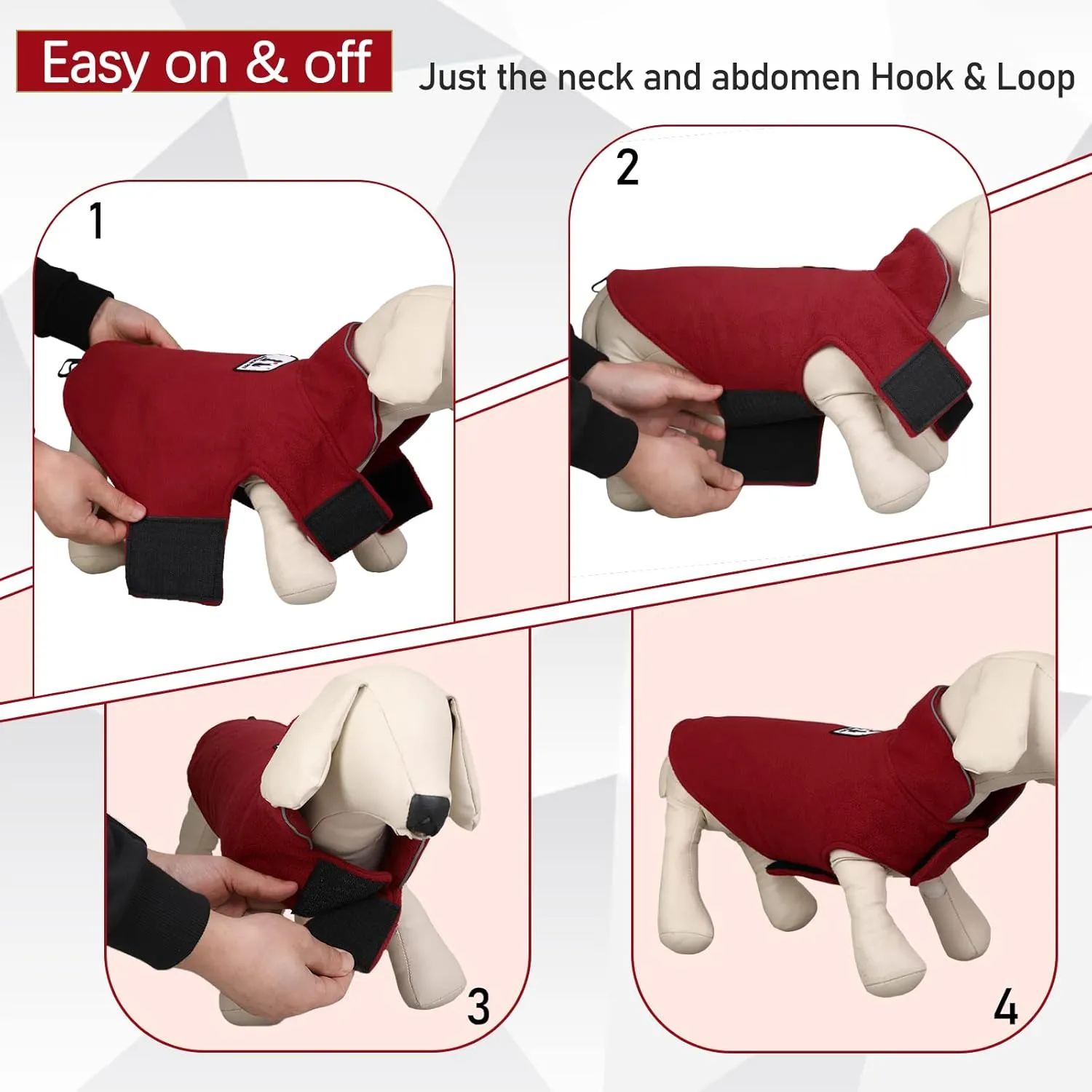 DENTRUN Windproof Winter Warm Fleece Large Dog Coat Reversible Puppy Jacket Reflective Soft Pet Vest, Cold Weather Dog Sweater Apparel Leash Access Overcoat for Large Breeds, Burgundy, XL