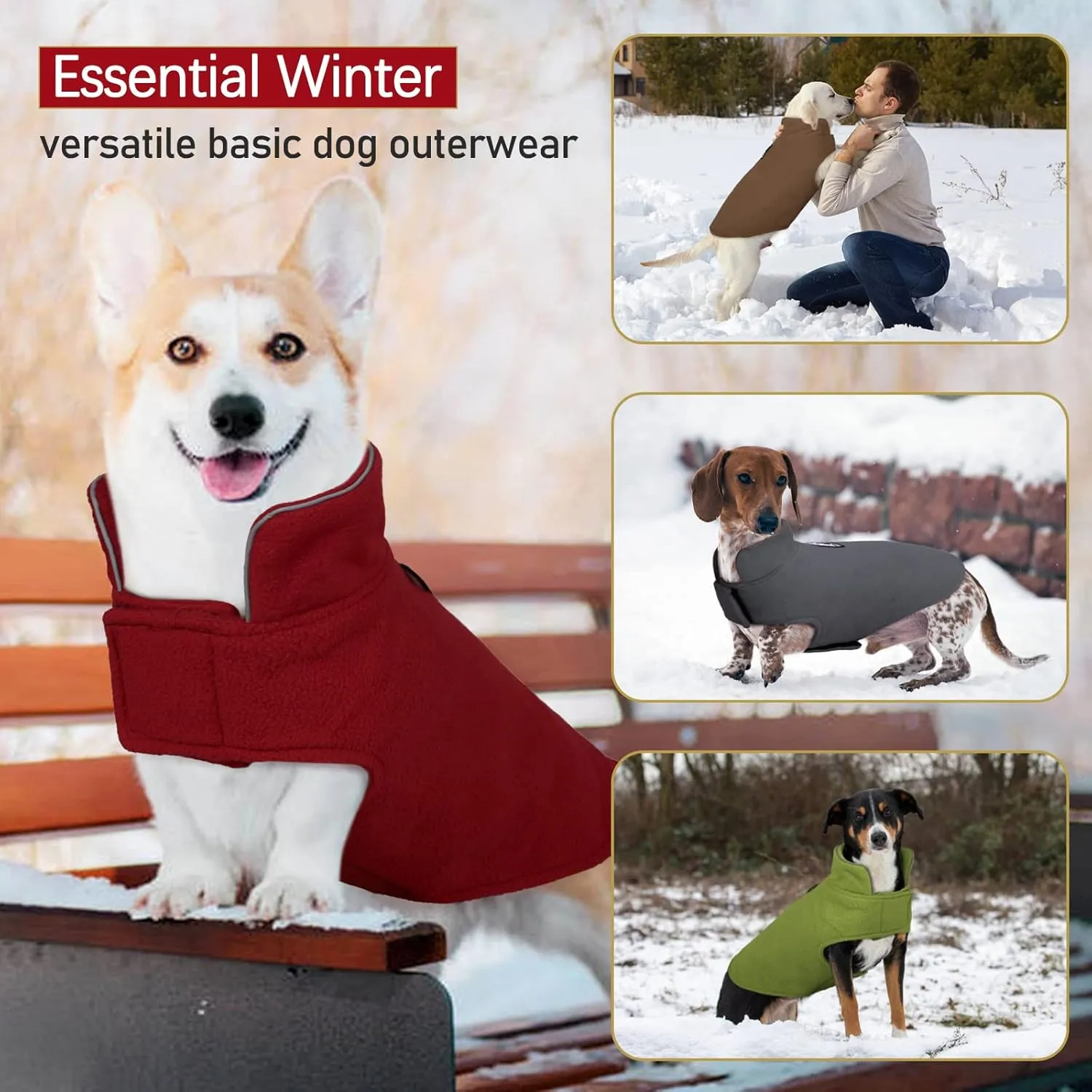 DENTRUN Windproof Winter Warm Fleece Large Dog Coat Reversible Puppy Jacket Reflective Soft Pet Vest, Cold Weather Dog Sweater Apparel Leash Access Overcoat for Large Breeds, Burgundy, XL
