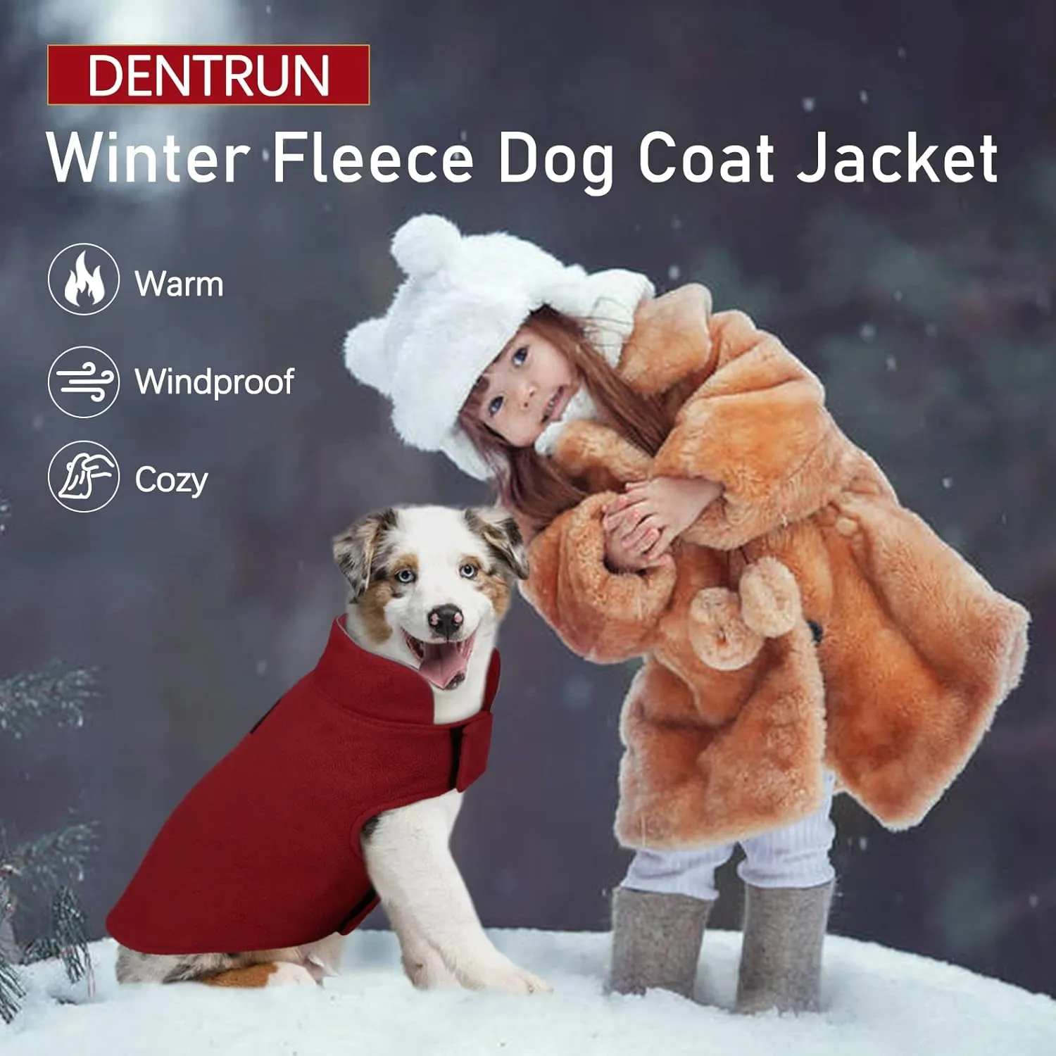 DENTRUN Windproof Winter Warm Fleece Large Dog Coat Reversible Puppy Jacket Reflective Soft Pet Vest, Cold Weather Dog Sweater Apparel Leash Access Overcoat for Large Breeds, Burgundy, XL