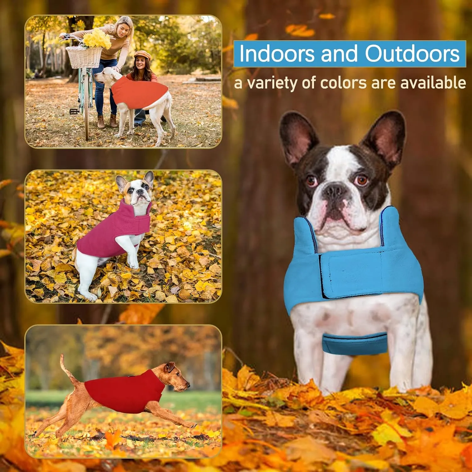 DENTRUN Windproof Winter Warm Fleece Medium Dog Coat Reversible Puppy Jacket Reflective Soft Pet Vest, Cold Weather Dog Sweater Apparel Leash Access Overcoat for Medium Breeds, Blue, M