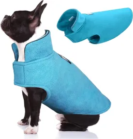 DENTRUN Windproof Winter Warm Fleece Medium Dog Coat Reversible Puppy Jacket Reflective Soft Pet Vest, Cold Weather Dog Sweater Apparel Leash Access Overcoat for Medium Breeds, Blue, M