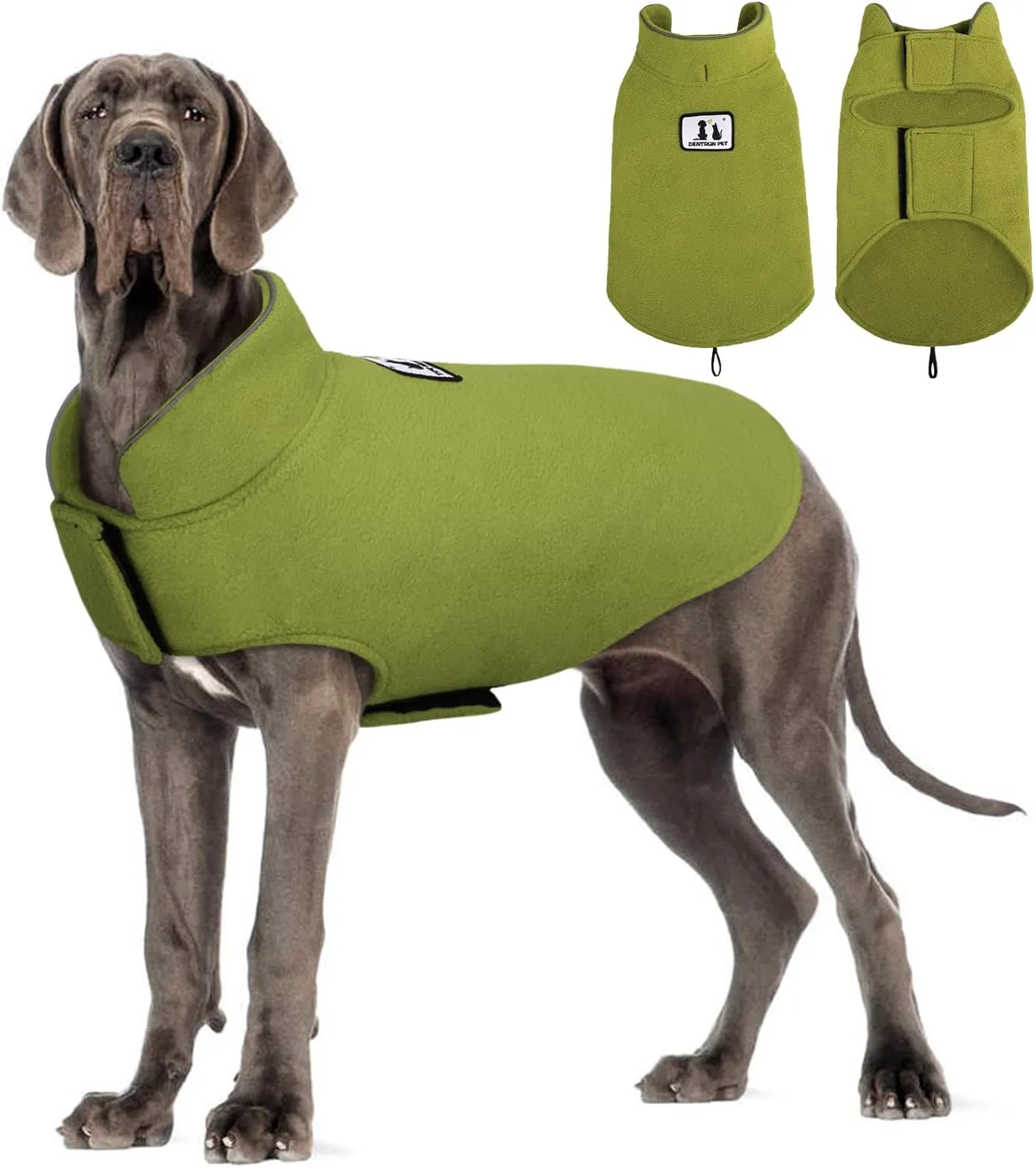 DENTRUN Windproof Winter Warm Fleece Medium Dog Coat Reversible Puppy Jacket Reflective Soft Pet Vest, Cold Weather Dog Sweater Apparel Leash Access Overcoat for Medium Breeds, Green, M