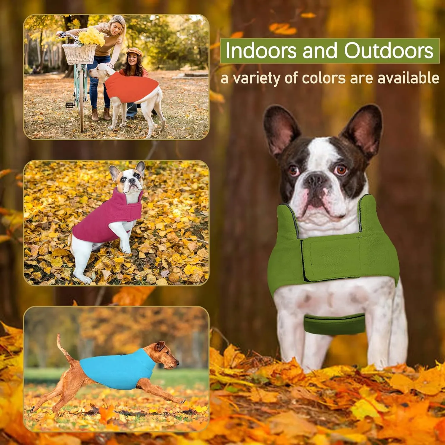 DENTRUN Windproof Winter Warm Fleece Medium Dog Coat Reversible Puppy Jacket Reflective Soft Pet Vest, Cold Weather Dog Sweater Apparel Leash Access Overcoat for Medium Breeds, Green, M