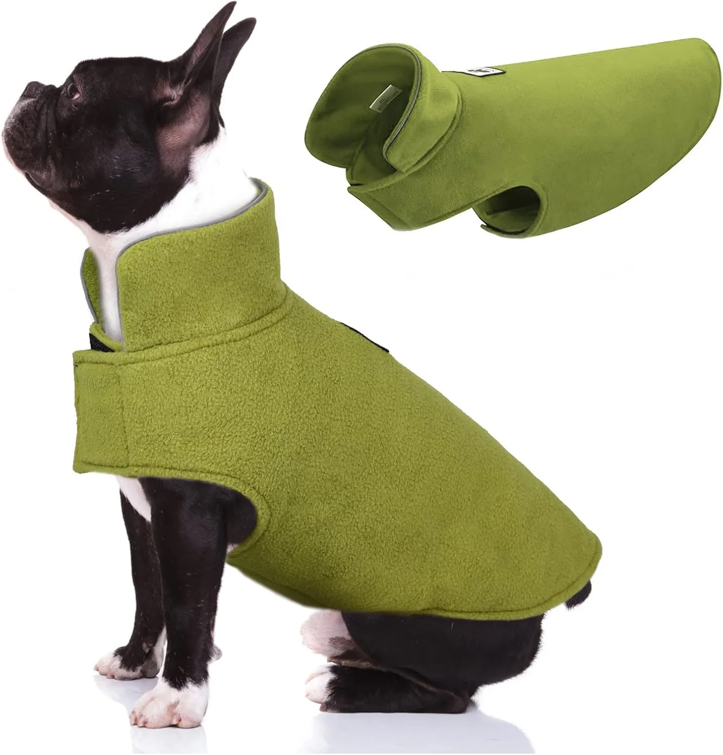 DENTRUN Windproof Winter Warm Fleece Medium Dog Coat Reversible Puppy Jacket Reflective Soft Pet Vest, Cold Weather Dog Sweater Apparel Leash Access Overcoat for Medium Breeds, Green, M