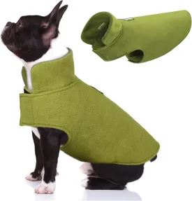 DENTRUN Windproof Winter Warm Fleece Medium Dog Coat Reversible Puppy Jacket Reflective Soft Pet Vest, Cold Weather Dog Sweater Apparel Leash Access Overcoat for Medium Breeds, Green, M