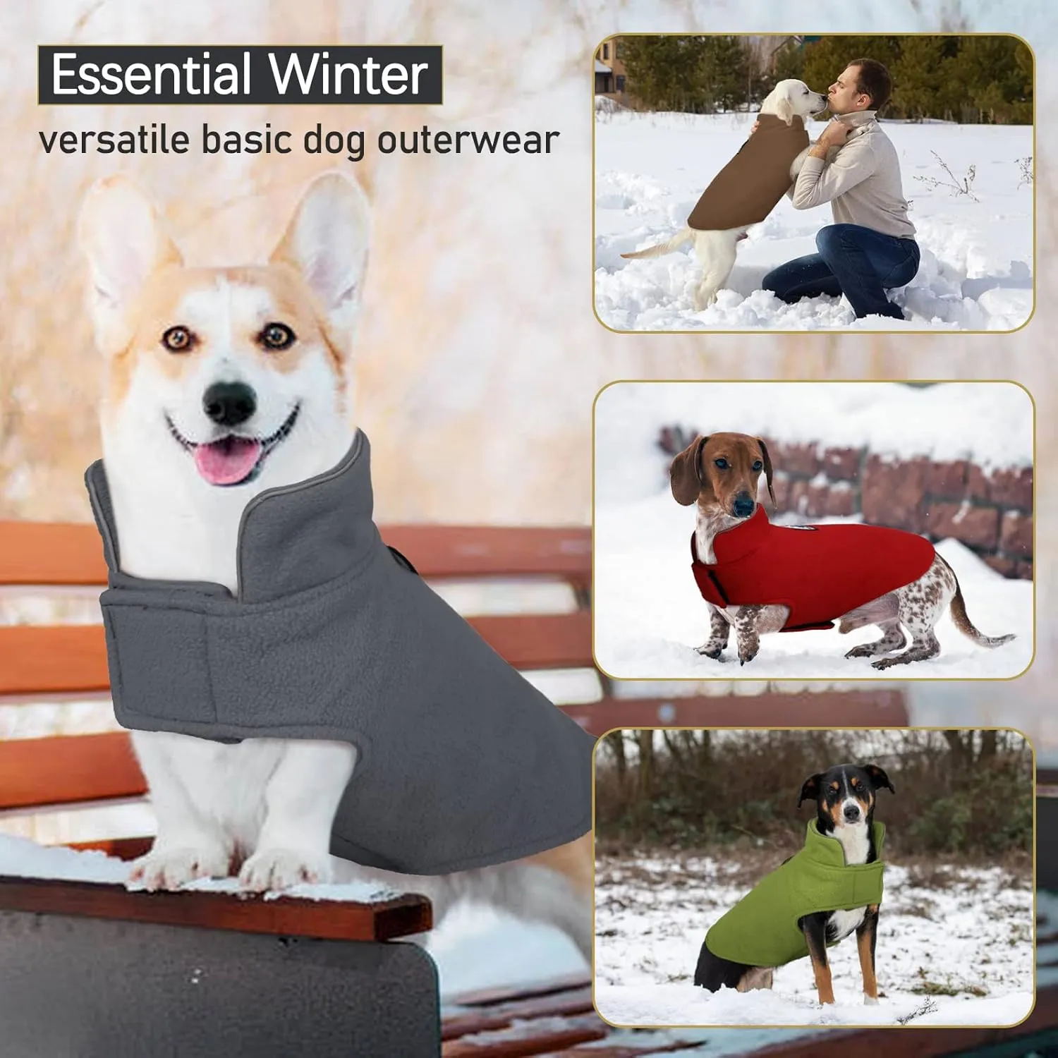 DENTRUN Windproof Winter Warm Fleece Medium Dog Coat Reversible Puppy Jacket Reflective Soft Pet Vest, Cold Weather Dog Sweater Apparel Leash Access Overcoat for Medium Breeds, Grey, M
