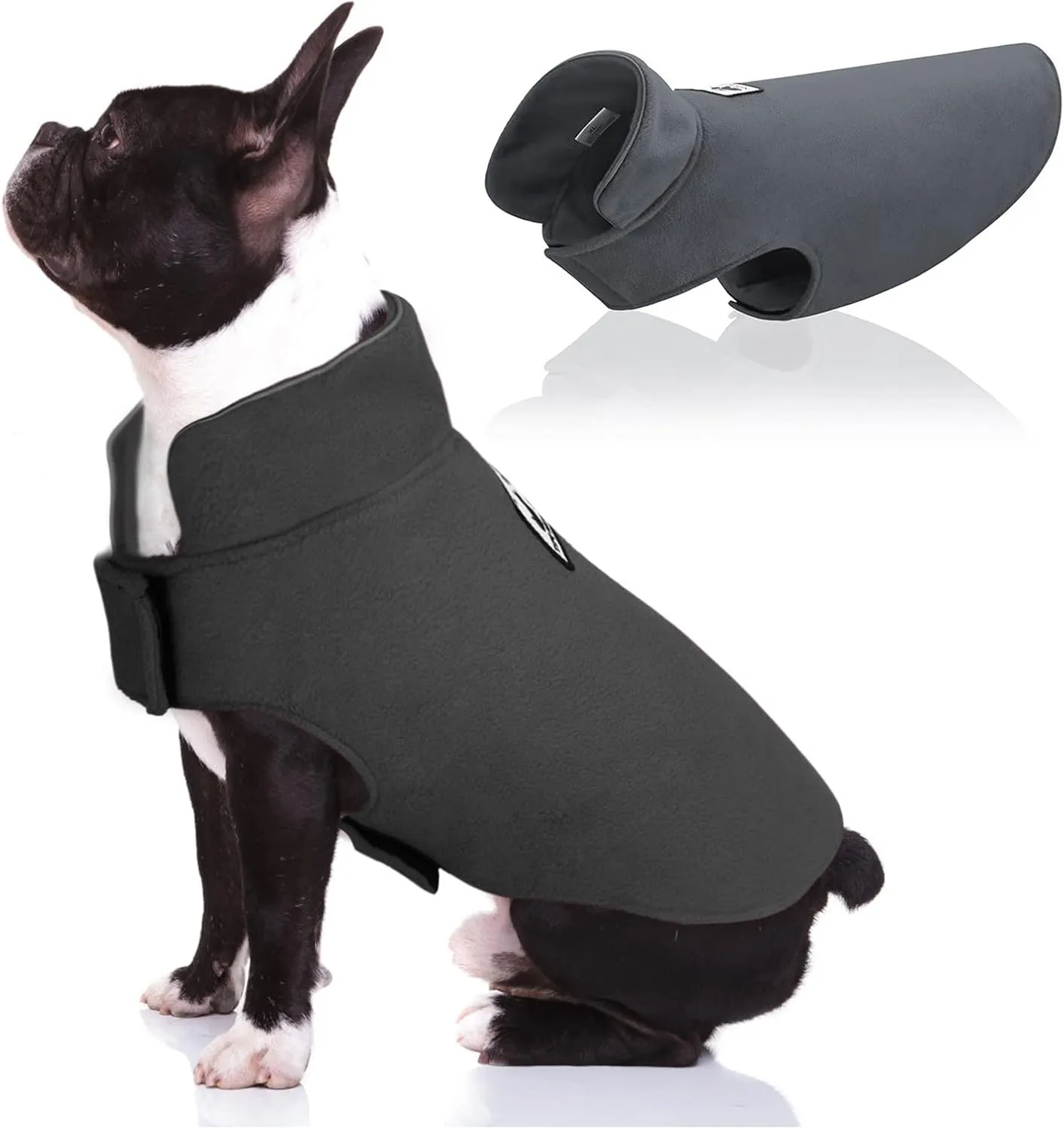 DENTRUN Windproof Winter Warm Fleece Medium Dog Coat Reversible Puppy Jacket Reflective Soft Pet Vest, Cold Weather Dog Sweater Apparel Leash Access Overcoat for Medium Breeds, Grey, M