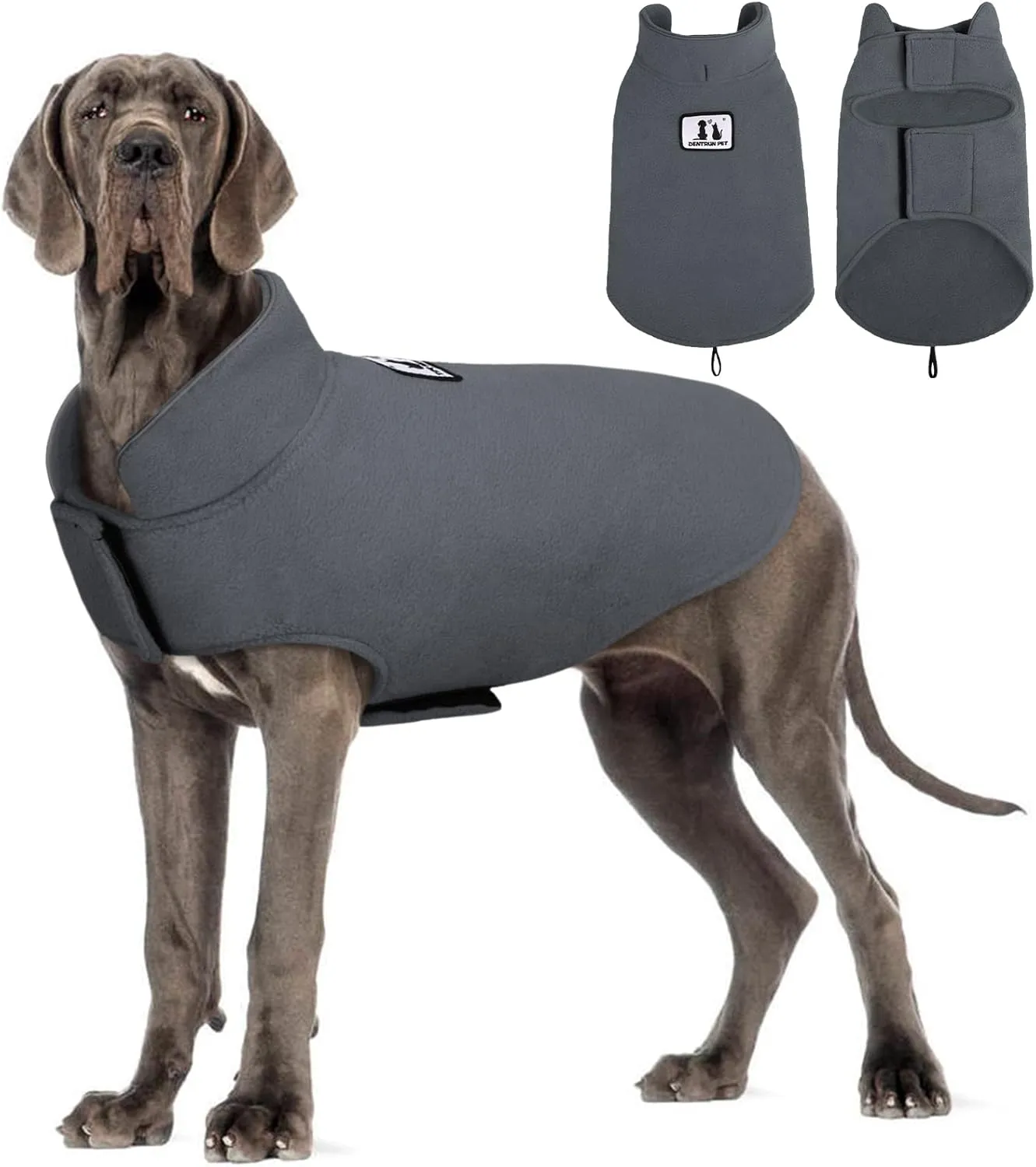 DENTRUN Windproof Winter Warm Fleece Medium Dog Coat Reversible Puppy Jacket Reflective Soft Pet Vest, Cold Weather Dog Sweater Apparel Leash Access Overcoat for Medium Breeds, Grey, M