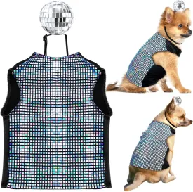 Disco Sequins Dog Costume Set Dog Holographic Shiny Shirt with Disco Ball Headband 80s 70s Party Pet Outfits Glitter Halloween Christmas Cosplay Clothes for Puppy Cat(L) Disco Sequins Dog Costume Set Dog Holographic Shiny Shirt with Disco Ball Headband 80s 70s Party Pet Outfits Glitter Halloween Christmas Cosplay Clothes for Puppy Cat(L)