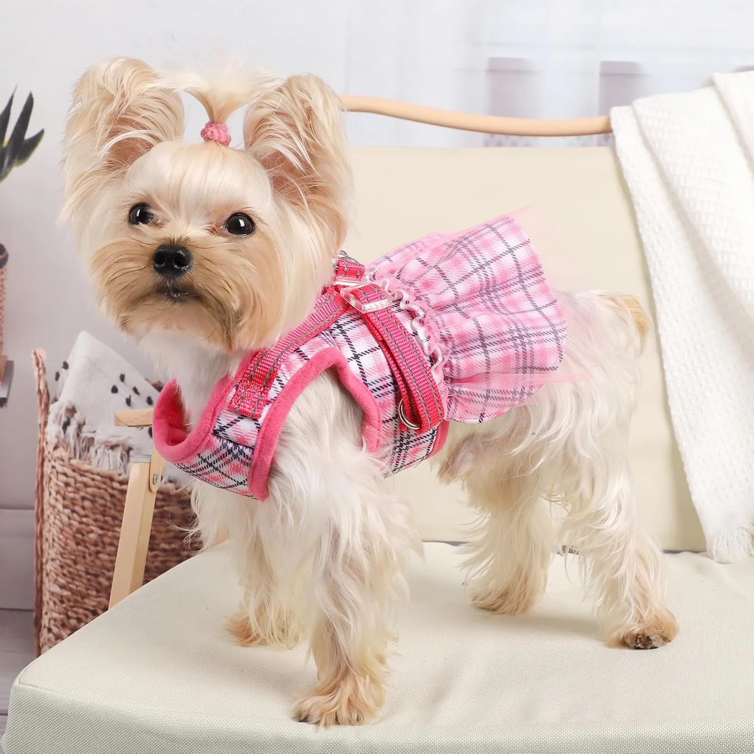 Dog Harness, Dog Gauzy Dress Vest Harness, Breathable Adjustable No Pull Dog Harnesses for Small Medium Dogs Outdoor Walking Pet Supplies (Pink No Leash, Small Chest 11.8-14.5in)