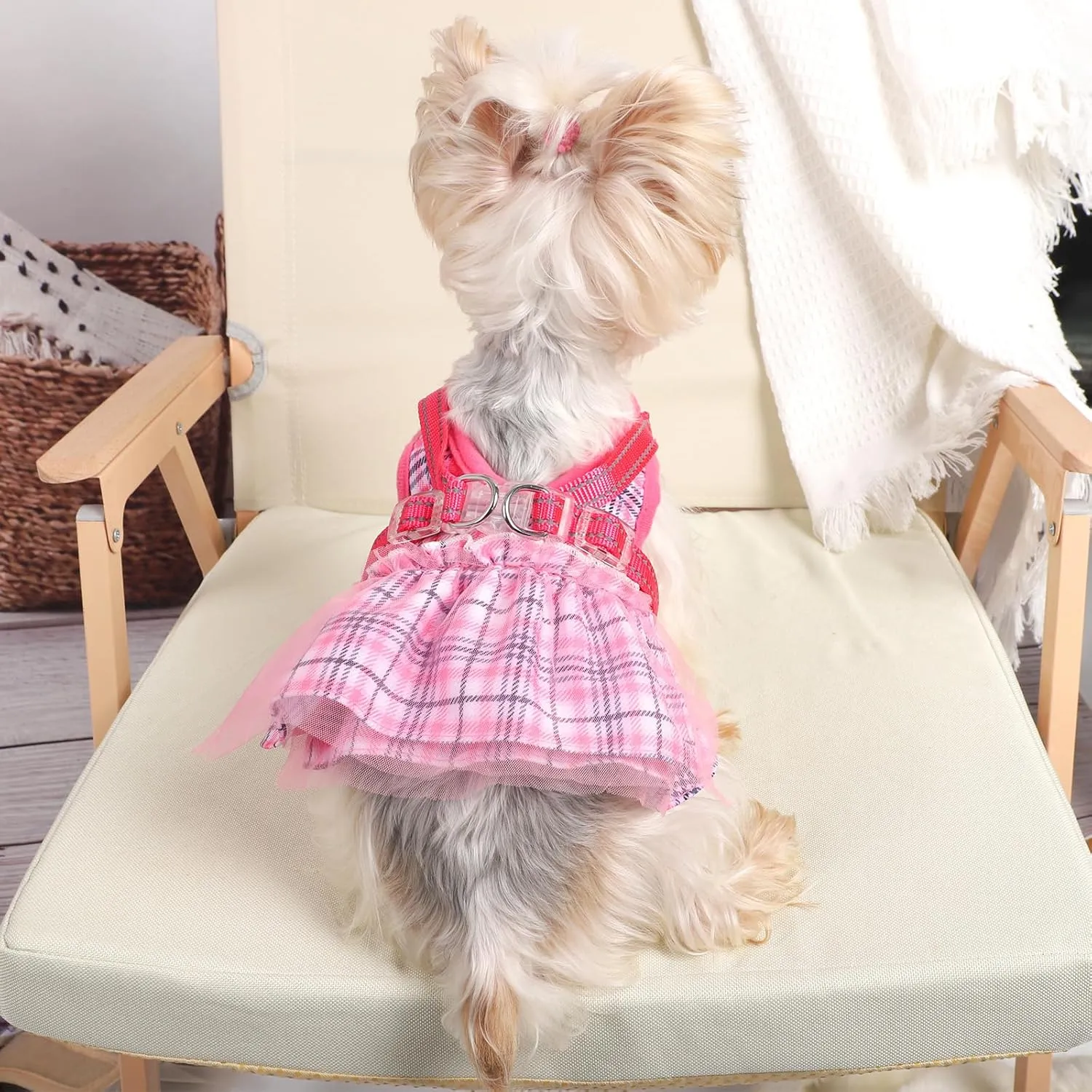 Dog Harness, Dog Gauzy Dress Vest Harness, Breathable Adjustable No Pull Dog Harnesses for Small Medium Dogs Outdoor Walking Pet Supplies (Pink No Leash, Small Chest 11.8-14.5in)