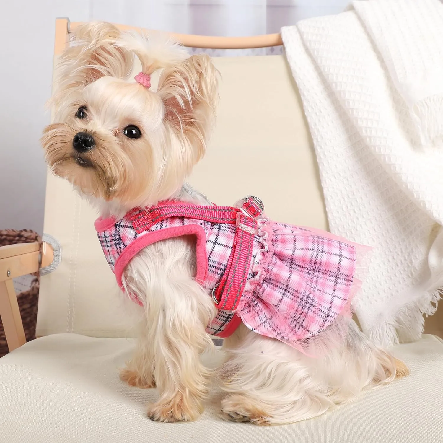 Dog Harness, Dog Gauzy Dress Vest Harness, Breathable Adjustable No Pull Dog Harnesses for Small Medium Dogs Outdoor Walking Pet Supplies (Pink No Leash, Small Chest 11.8-14.5in)
