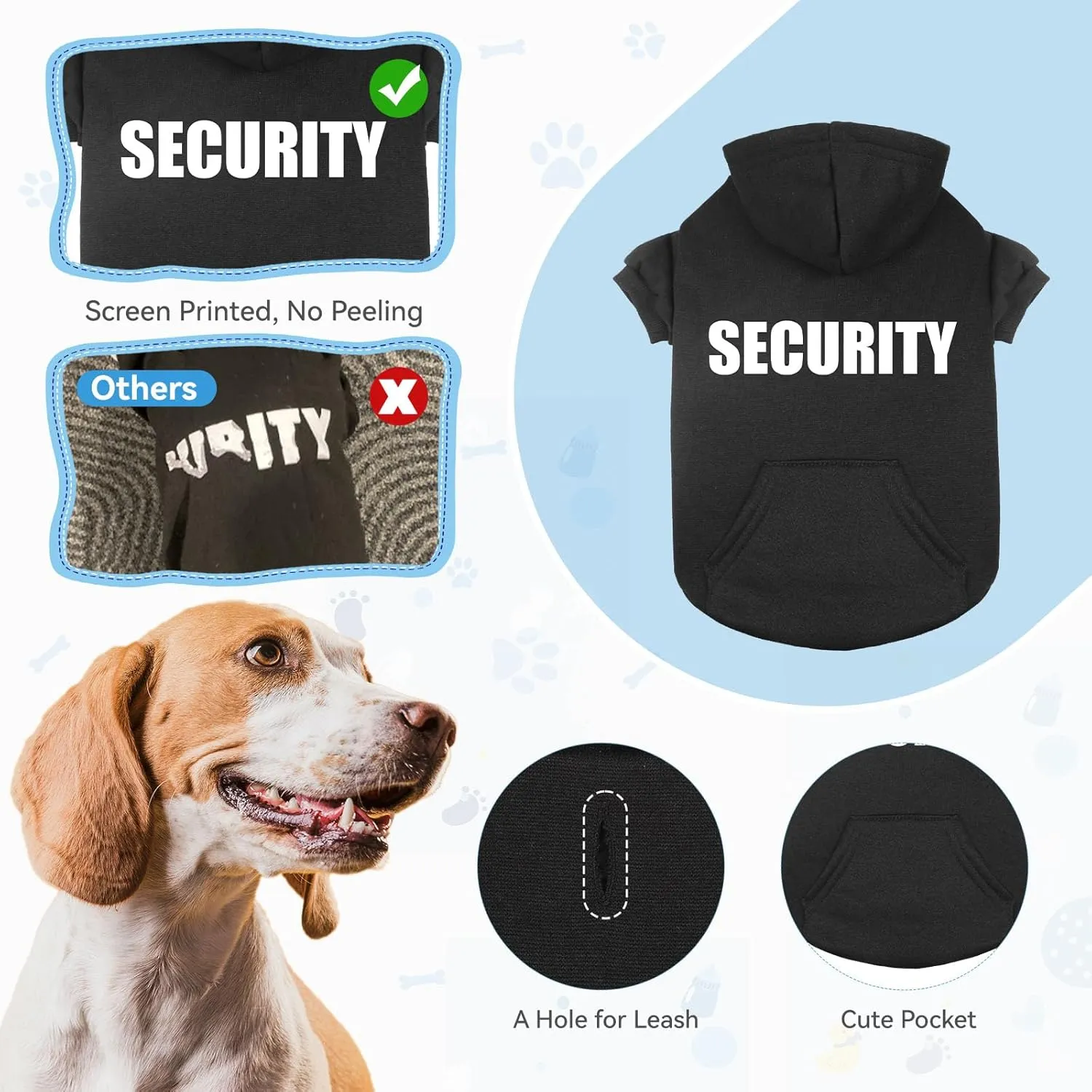 Dog Hoodie Dog Sweaters for Large Dogs Security Pet Sweater Soft Brushed Fleece Pet Clothes Hoodie Sweatshirt with Pocket(L)