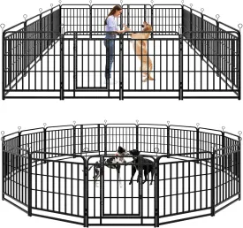Dog Playpen Outdoor 16 Panels Heavy Duty Dog Fence 32" Height with Thick Pipe Anti-Rust with Doors Portable for RV Camping Yard, Total 36FT, 103 Sq.ft, Snowy Black Dog Playpen Outdoor 16 Panels Heavy Duty Dog Fence 32" Height with Thick Pipe Anti-Rust with Doors Portable for RV Camping Yard, Total 36FT, 103 Sq.ft, Snowy Black