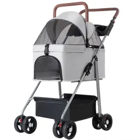 Dog Pram Dog Pushchair,Pet Stroller with Detachable Cabin Bag,4 Wheels pet pram cart for Dogs and Cats,Foldable pet Trolley,Swivel Front Wheel,Rear Wheel with Foot Brakes,Front and Back Open