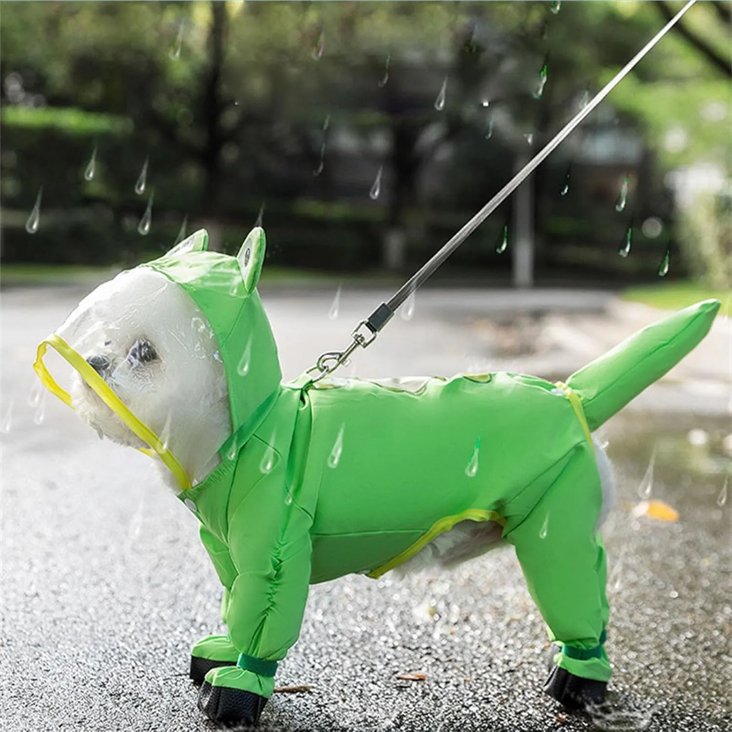 Dog Raincoat with Boots,Waterproof Dog Raincoats with Hood for Small Medium Large Dogs,Raincoat with Leash Ring (Green Frog, Small)