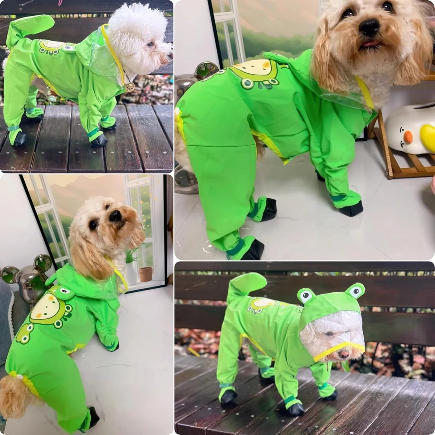 Dog Raincoat with Boots,Waterproof Dog Raincoats with Hood for Small Medium Large Dogs,Raincoat with Leash Ring (Green Frog, Small)