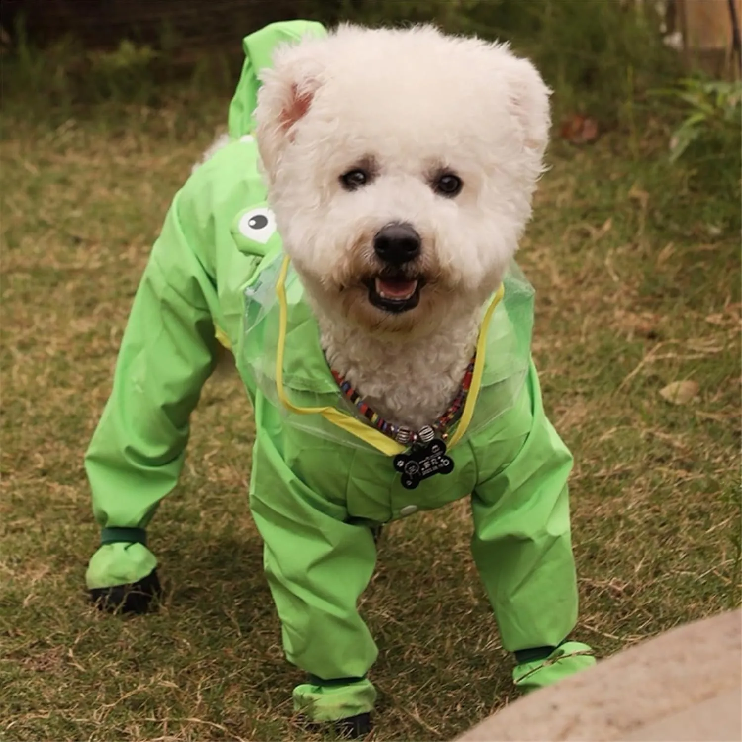 Dog Raincoat with Boots,Waterproof Dog Raincoats with Hood for Small Medium Large Dogs,Raincoat with Leash Ring (Green Frog, Small)