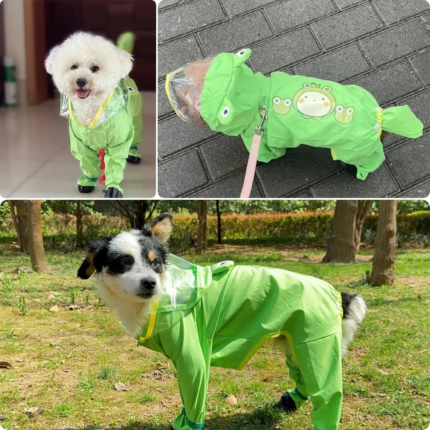 Dog Raincoat with Boots,Waterproof Dog Raincoats with Hood for Small Medium Large Dogs,Raincoat with Leash Ring (Green Frog, Small)