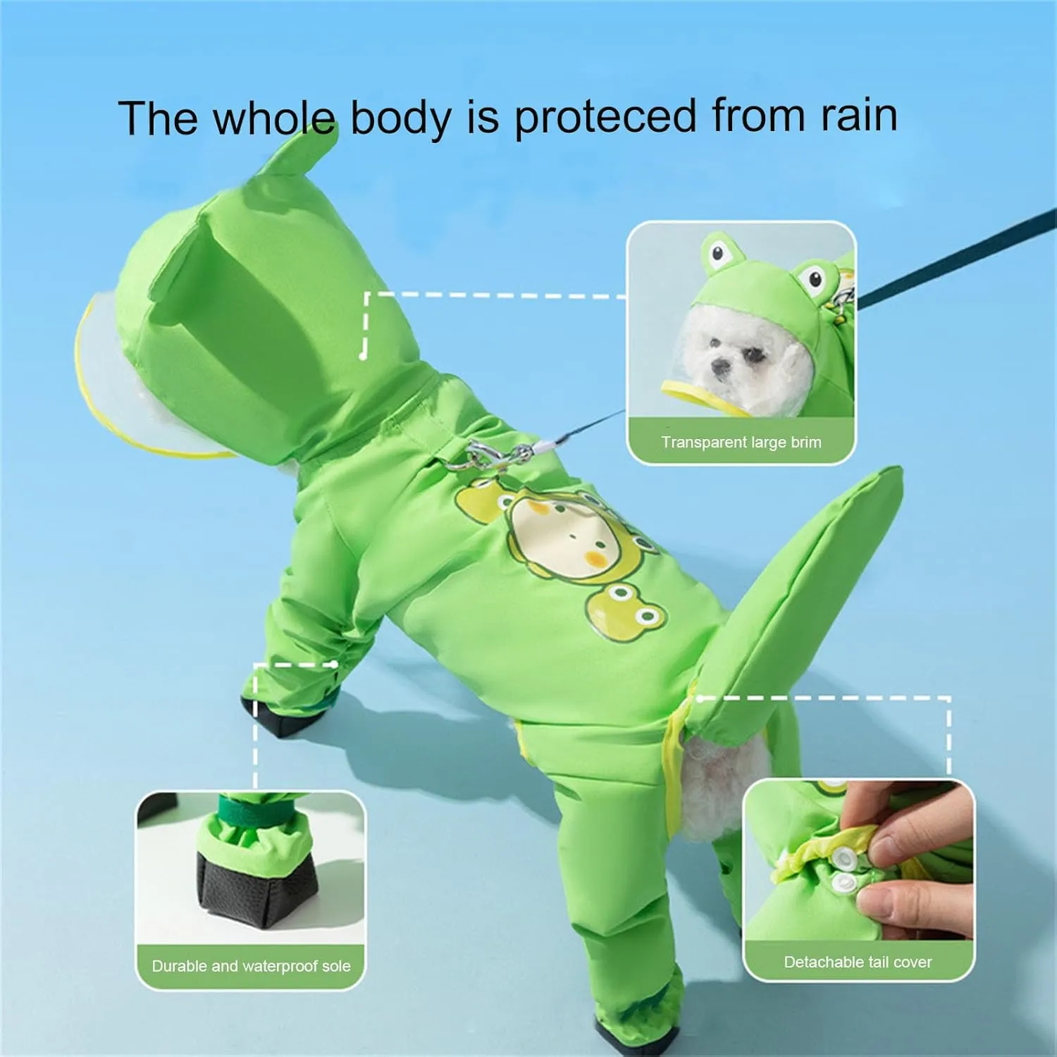 Dog Raincoat with Boots,Waterproof Dog Raincoats with Hood for Small Medium Large Dogs,Raincoat with Leash Ring (Green Frog, Small)