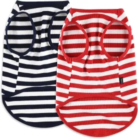 Dog Shirt Striped Clothes Stretchy Vests for Small Medium Large Dogs Boy Girl Cat Apparel Soft Cotton Puppy T-Shirts Lightweight Pet Tank Top Kitten Outfit Pack-2 Red & Blue 4XL