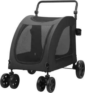 Dog Stroller for Large Dogs, Pet Stroller for Medium Dogs Cat Stroller Pet Stroller with Dual Entry, Foldable Dog Wagon, Breathable Mesh Puppy Carrier with Adjustable Handle Black