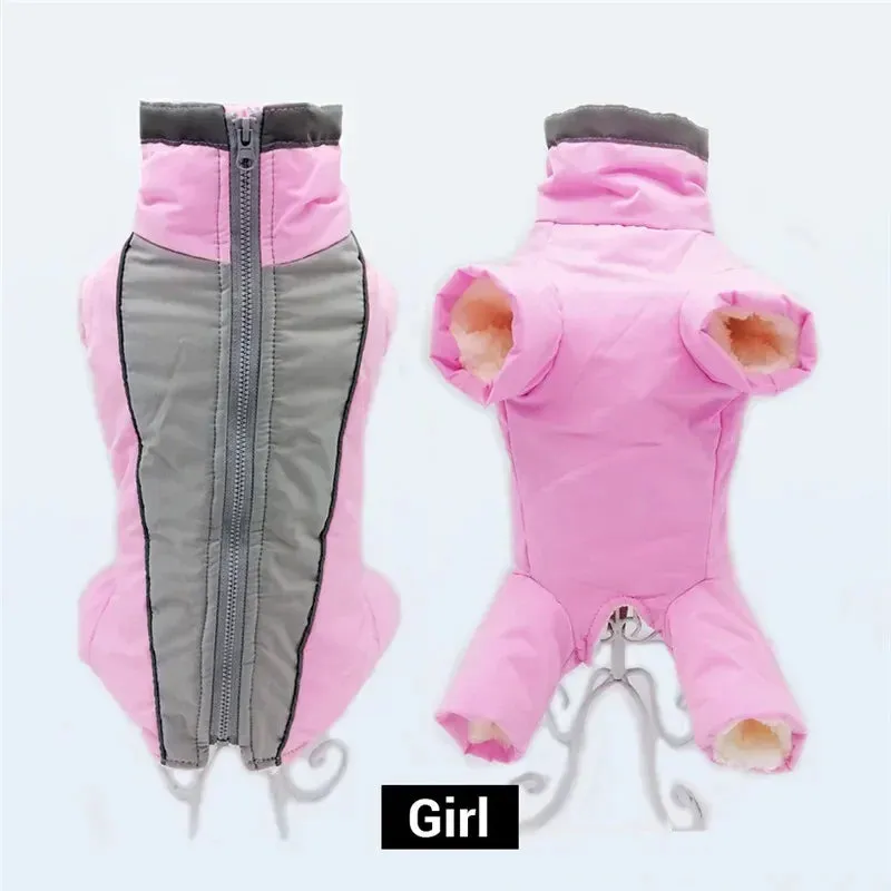 Dog winter clothing, warm and waterproof  jumpsuit,  reflective jacket,