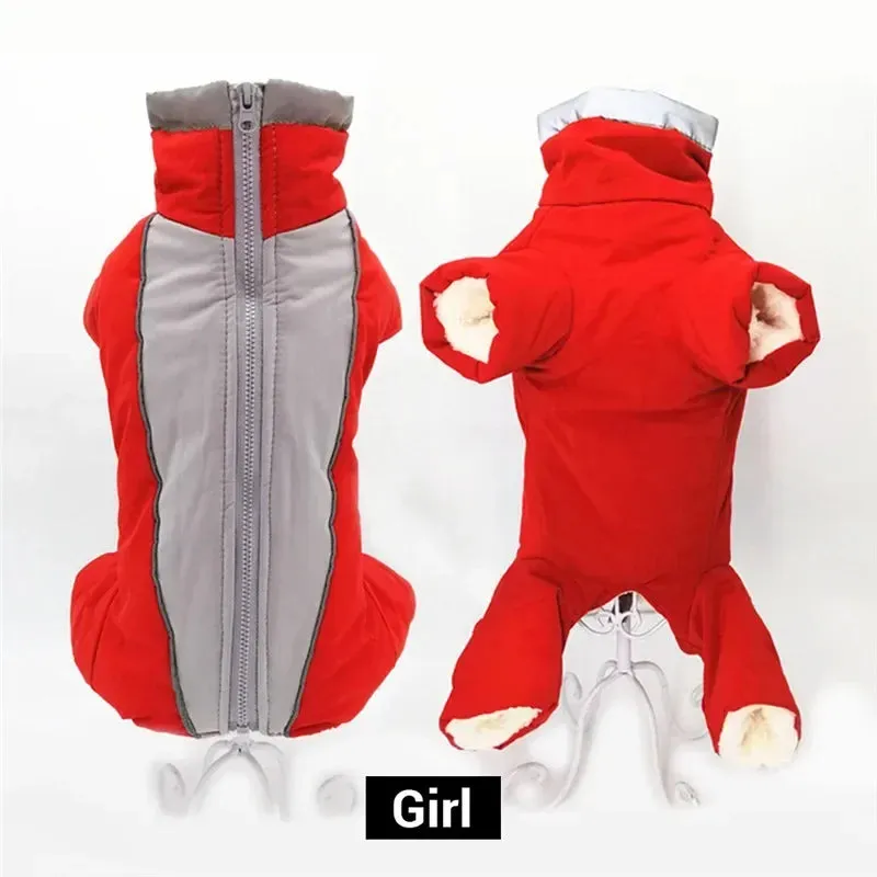Dog winter clothing, warm and waterproof  jumpsuit,  reflective jacket,
