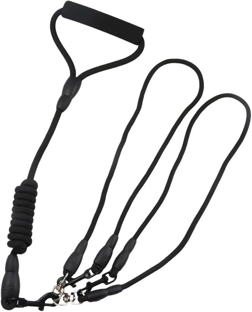 Dual Dog Leash, Two Heads Dogs Leash Detachable Pet Supplies Black Dogs Traction Rope Adjustable 2 Way Pet Leash Outdoor