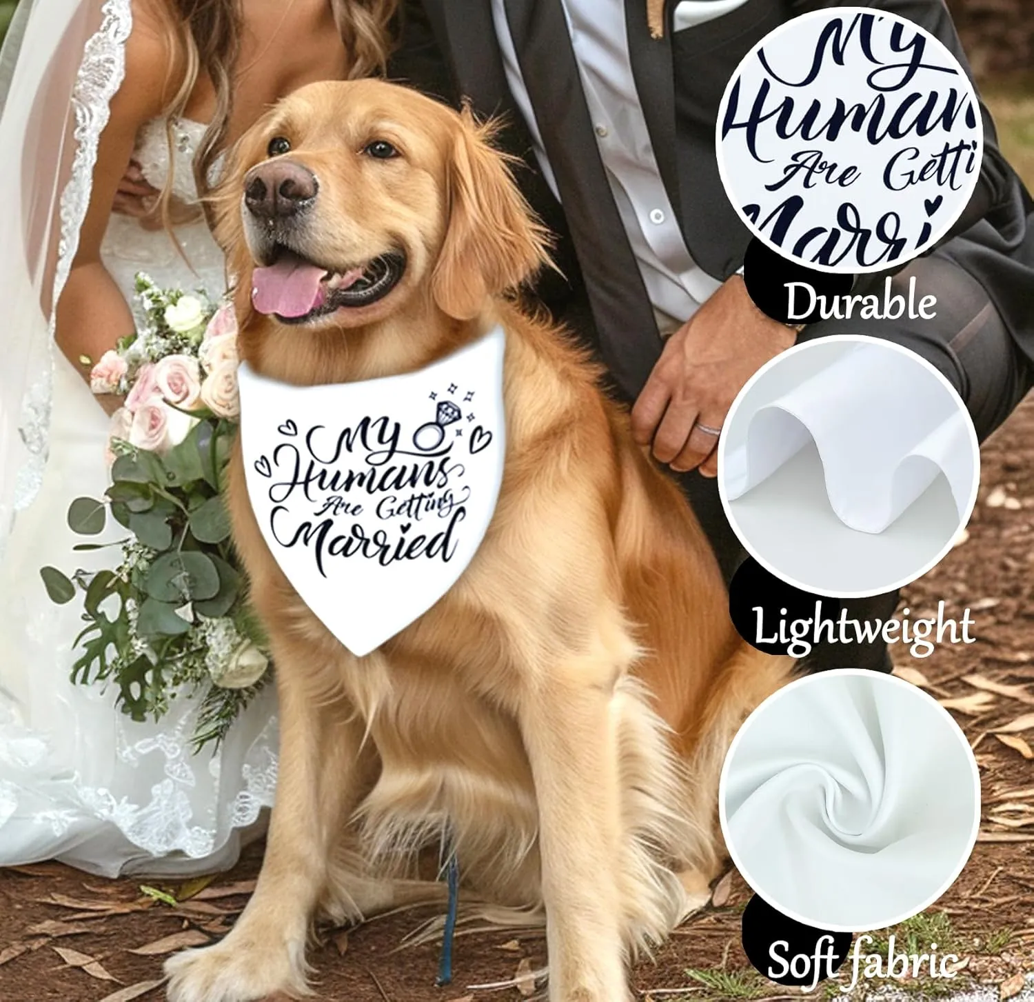 Engagement Gift for Couples Dog Bandana, My Humans are Getting Married Dog Bandanas,Wedding Party Triangle Scarf for Small to Medium Breed Dogs, 1 Pack 2 Pattern Reversible(Small)