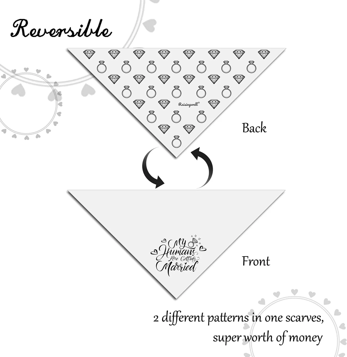 Engagement Gift for Couples Dog Bandana, My Humans are Getting Married Dog Bandanas,Wedding Party Triangle Scarf for Small to Medium Breed Dogs, 1 Pack 2 Pattern Reversible(Small)