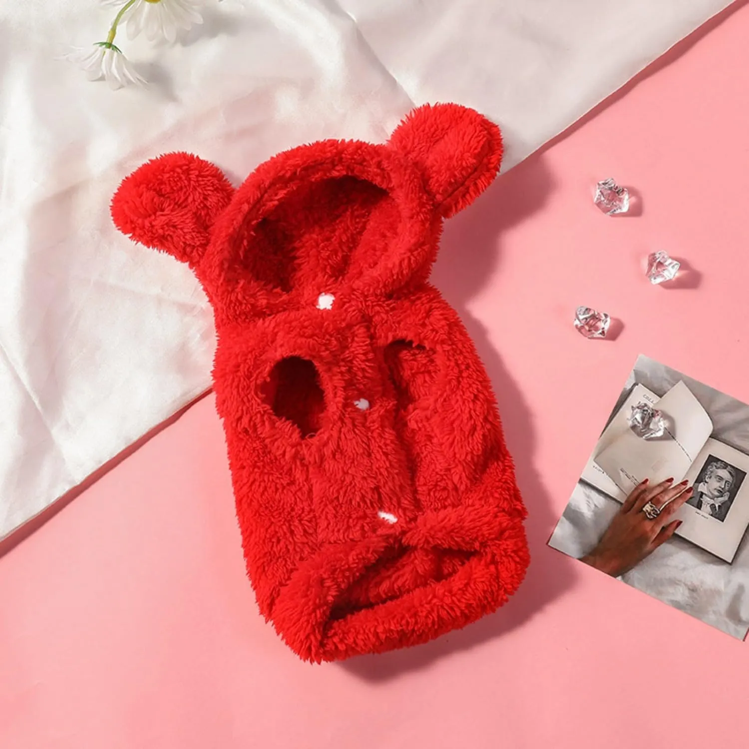 Fleece Dog Hoodies Warm Pet Clothes for Small Dog Coat Jacket Cute Bear Ear Dog Clothing Chihuahua Yorkie Costume (Red,S)