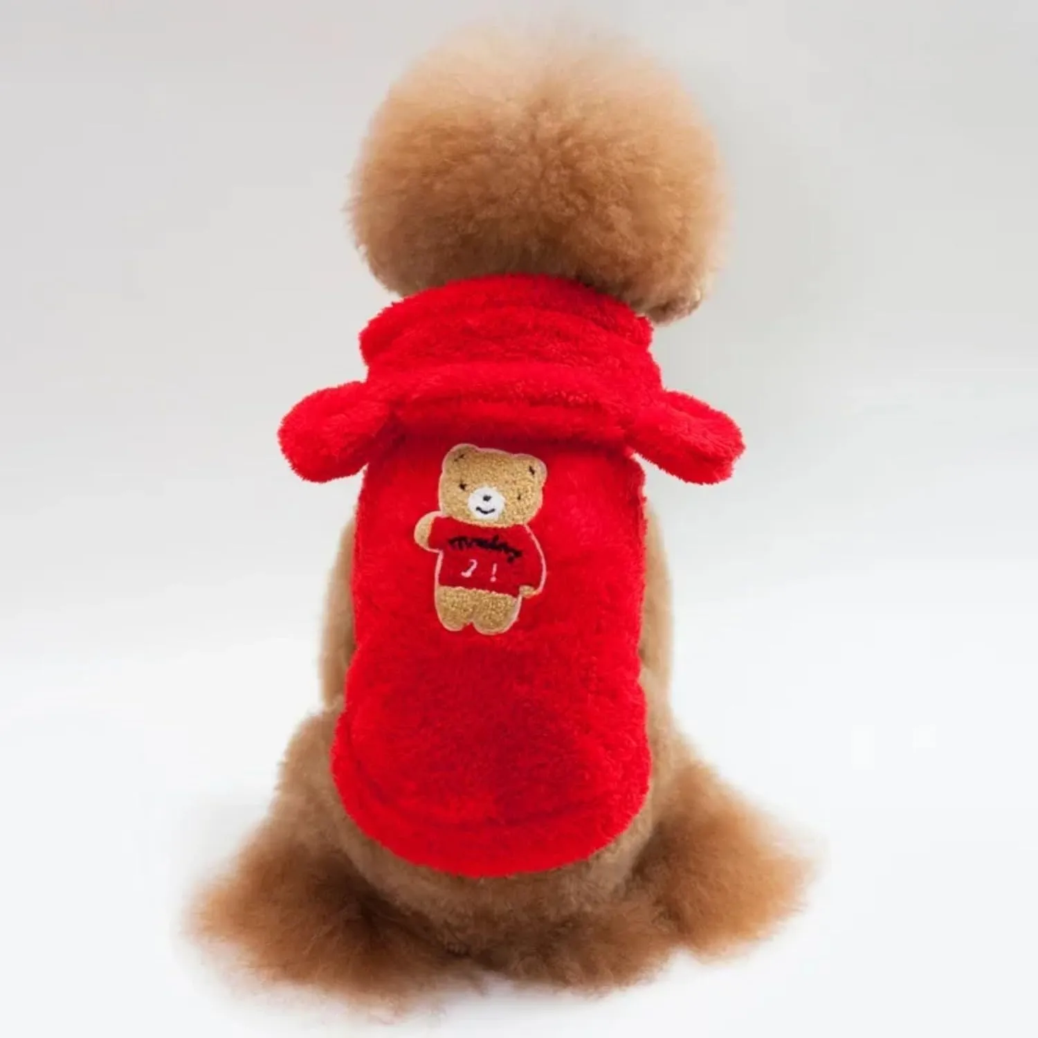 Fleece Dog Hoodies Warm Pet Clothes for Small Dog Coat Jacket Cute Bear Ear Dog Clothing Chihuahua Yorkie Costume (Red,S)