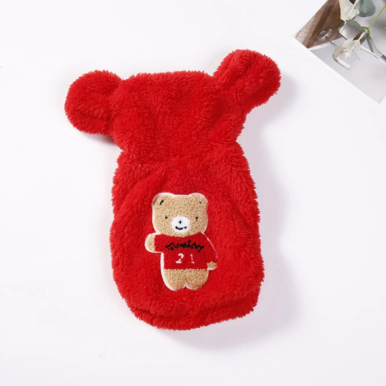 Fleece Dog Hoodies Warm Pet Clothes for Small Dog Coat Jacket Cute Bear Ear Dog Clothing Chihuahua Yorkie Costume (Red,S)