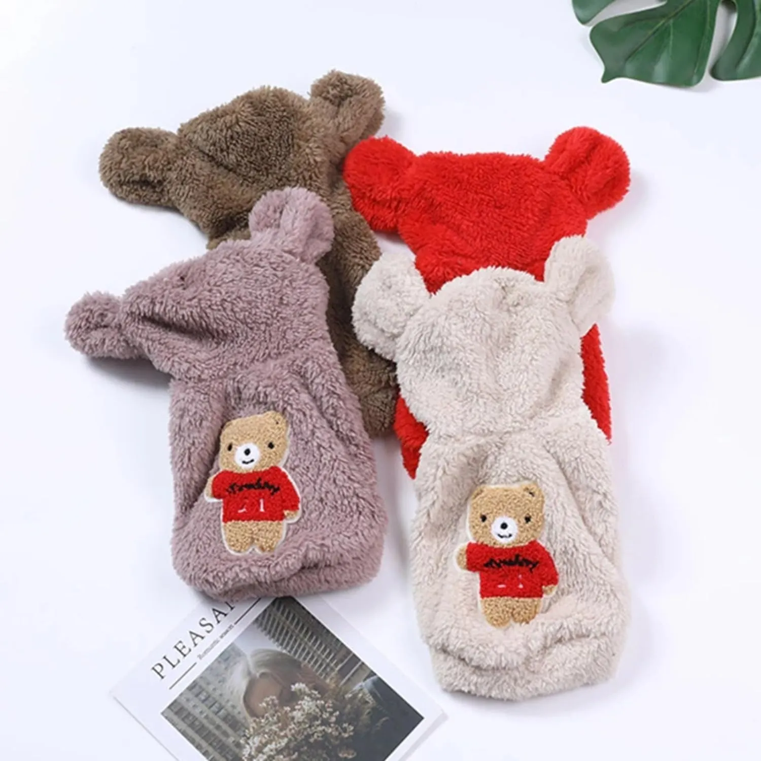 Fleece Dog Hoodies Warm Pet Clothes for Small Dog Coat Jacket Cute Bear Ear Dog Clothing Chihuahua Yorkie Costume (Red,S)