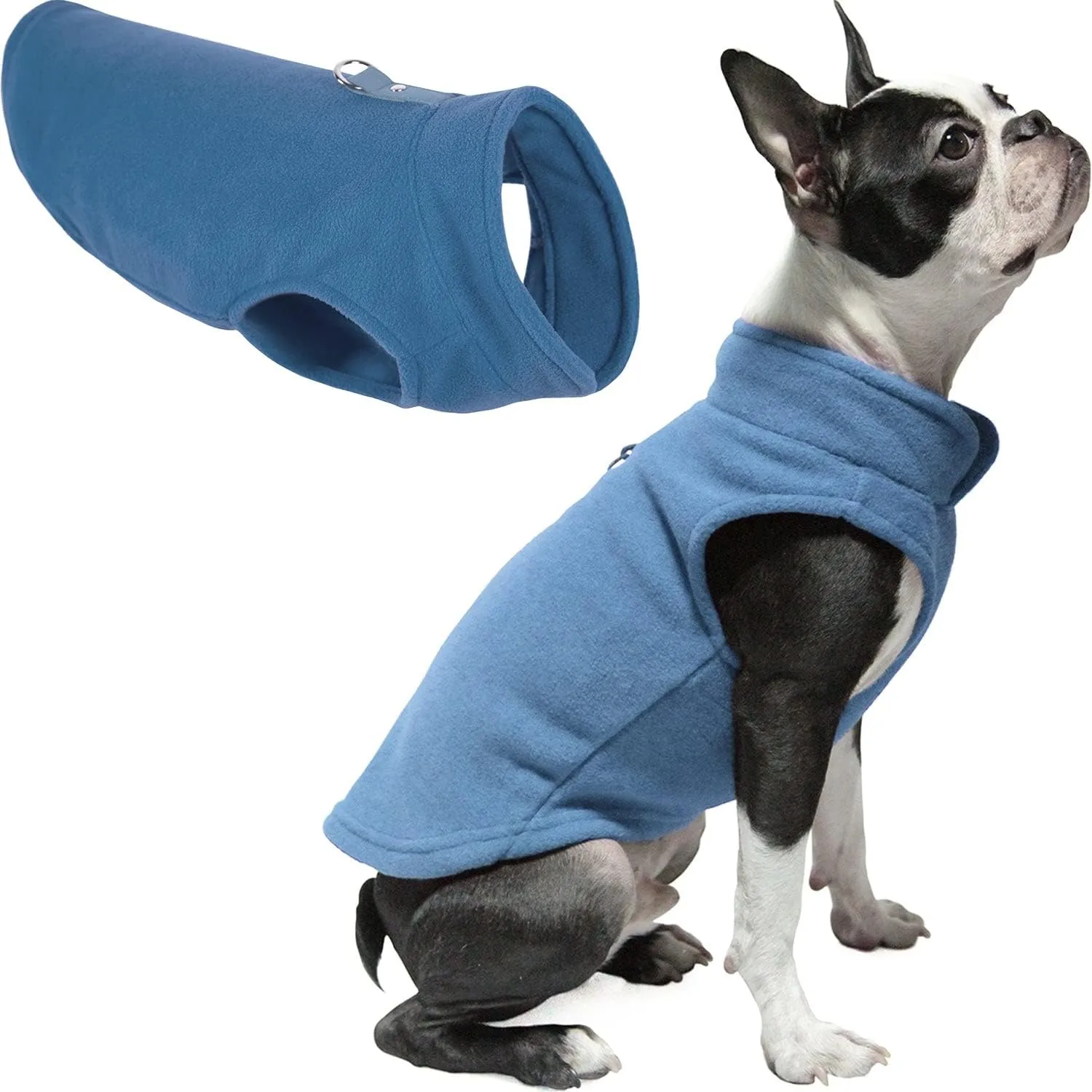 Gooby - Fleece Vest, Small Dog Pullover Fleece Jacket with Leash Ring, Blue, Small
