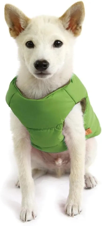 Gooby Padded Vest Dog Jacket - Solid Green, X-Large - Warm Zip Up Vest Fleece Jacket with Dual D Ring Leash - Water Resistant Sweater - Clothes for Small and Medium Dogs