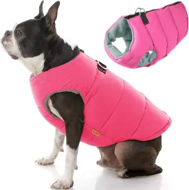 Gooby Padded Vest Dog Jacket - Solid Pink, Medium - Warm Zip Up Vest Fleece Jacket with Dual D Ring Leash - Water Resistant Sweater - Clothes for Small and Medium Dogs