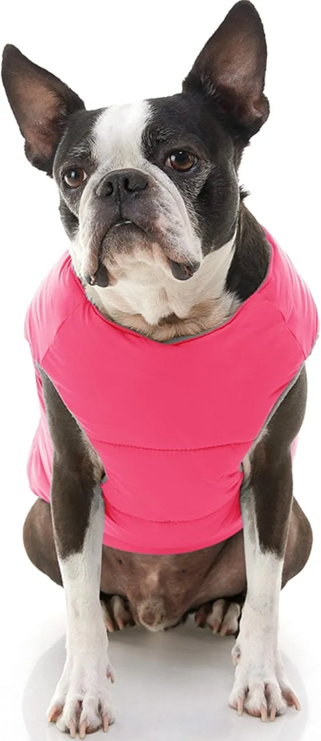 Gooby Padded Vest Dog Jacket - Solid Pink, Medium - Warm Zip Up Vest Fleece Jacket with Dual D Ring Leash - Water Resistant Sweater - Clothes for Small and Medium Dogs