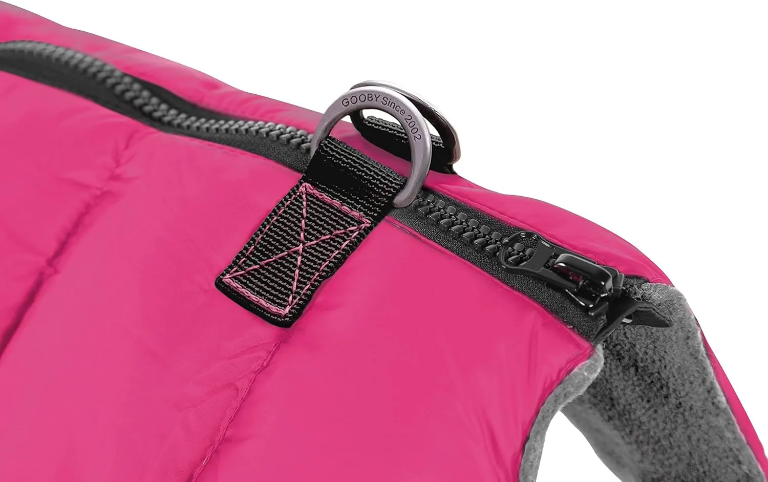 Gooby Padded Vest Dog Jacket - Solid Pink, Medium - Warm Zip Up Vest Fleece Jacket with Dual D Ring Leash - Water Resistant Sweater - Clothes for Small and Medium Dogs