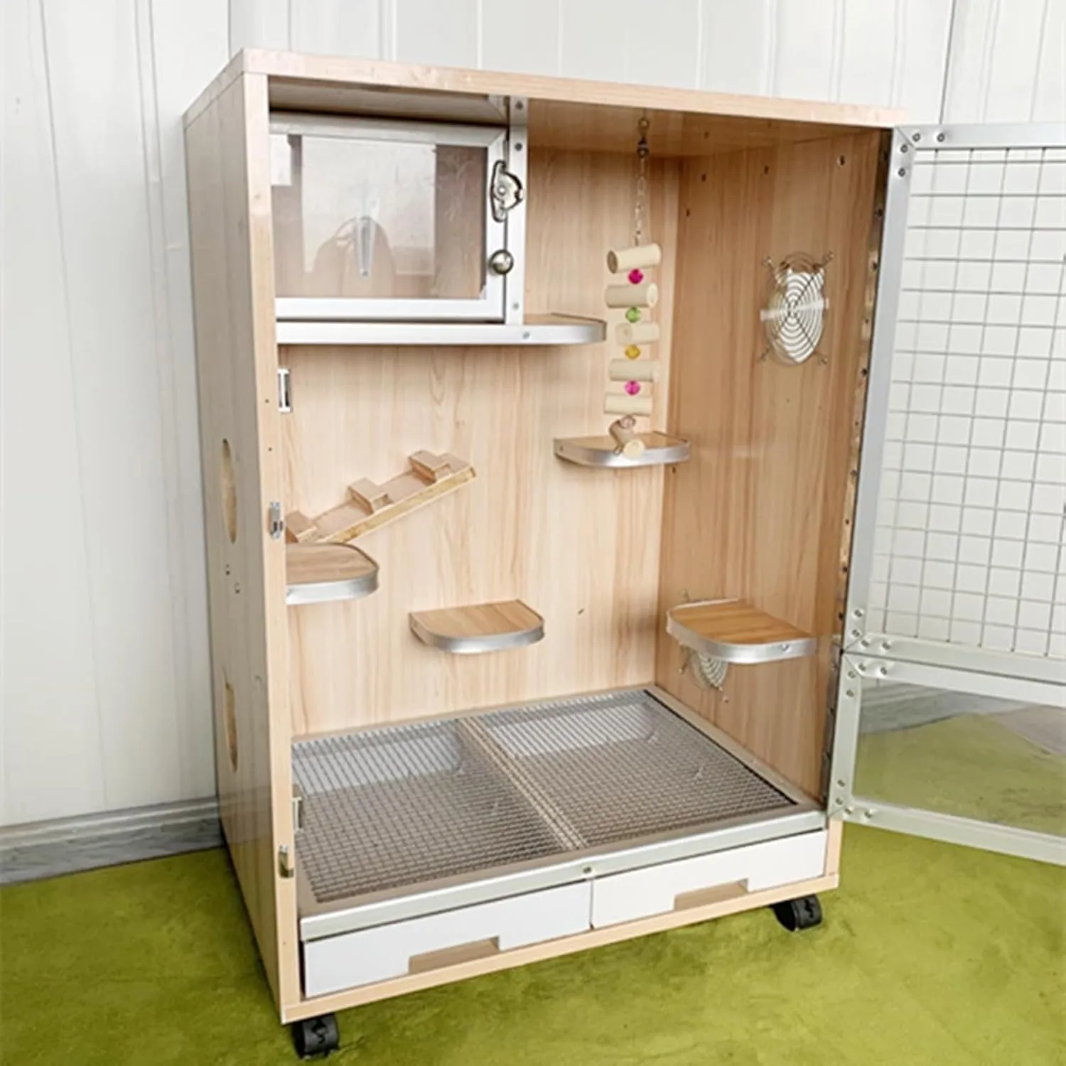 Guinea Pig Cage | Small Animal Cage with Ice Nest for Summer | Ferret Cage Chinchilla Cages Pet Cage with Wheels and Removable Tray