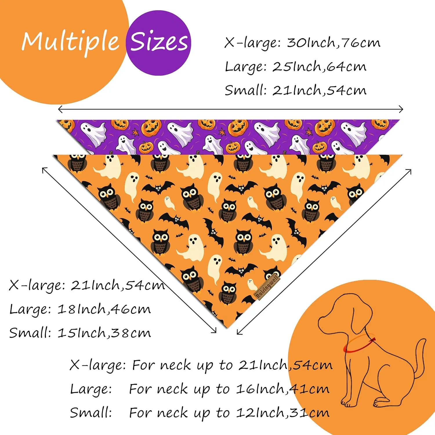 Halloween Dog Bandanas 2 Pack - 4 Pattern Ghost Spider Pumpkin Candle Bibs, Reversible Washable Durable Fall Scarf for Large Breed Boys and Girls