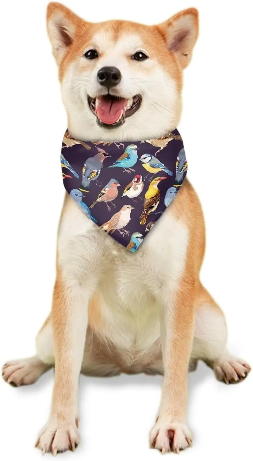 Howilath Colorful Birds Pet Kerchief Dog Scarf Accessories Washable Bandana, Scarf for Small to Large Dog, Puppy, Cat