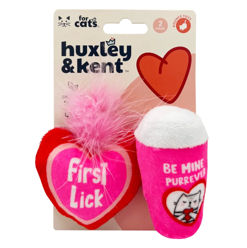 Huxley & Kent First Lick Heart & Be Mine Coffee Plush Cat Toy - 2 Pack