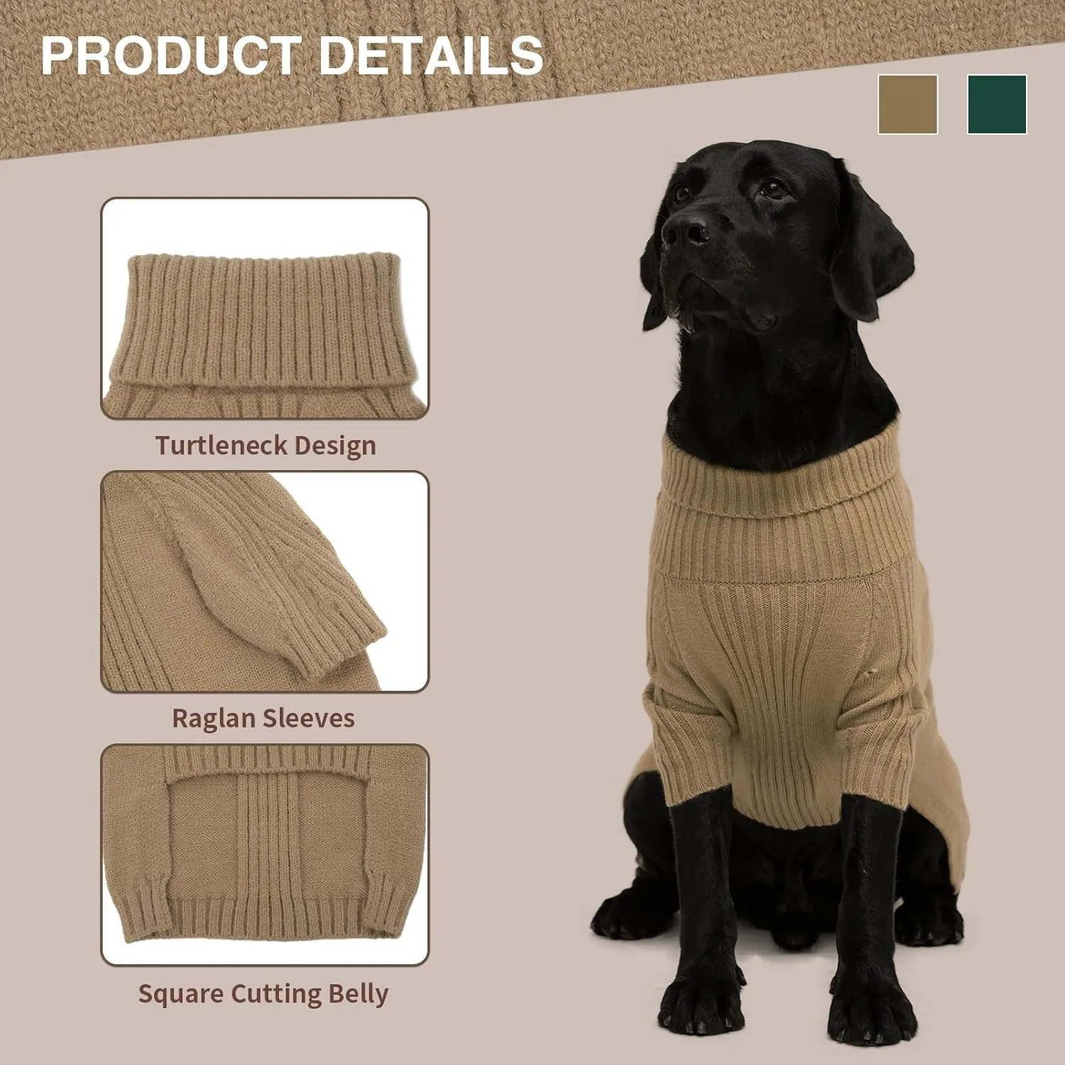 Kahki Small Dog Pullover - Fall & Winter Turtleneck Sweater for Female Toy Poodles & Yorkies - Christmas Dog Outfit