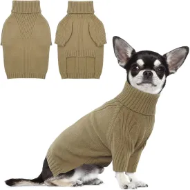 Kahki Small Dog Pullover - Fall & Winter Turtleneck Sweater for Female Toy Poodles & Yorkies - Christmas Dog Outfit